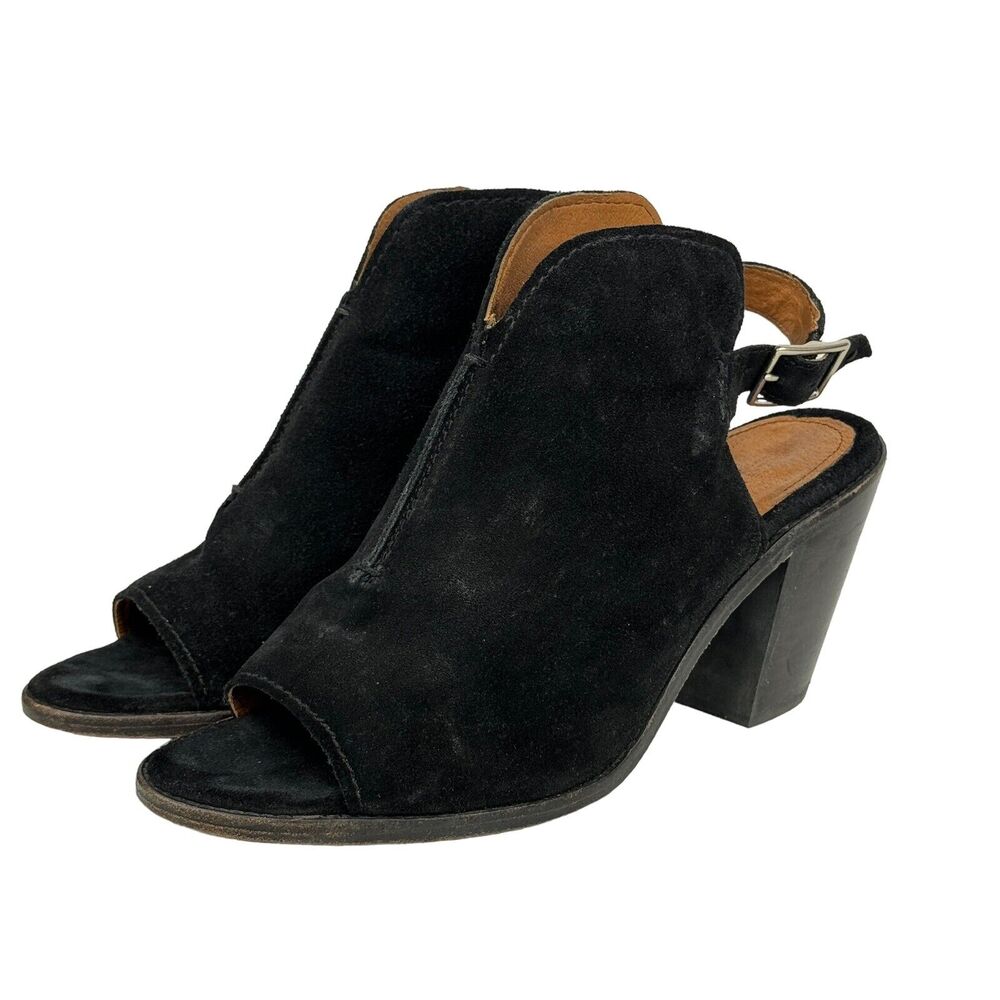 Frye Courtney Suede Leather Slingback Heeled Mule SZ 9 Shootie Black Open Toed